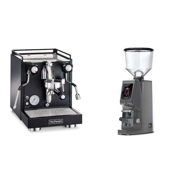 La Pavoni Cellini Classic, black + Eureka Atom W 75, grey