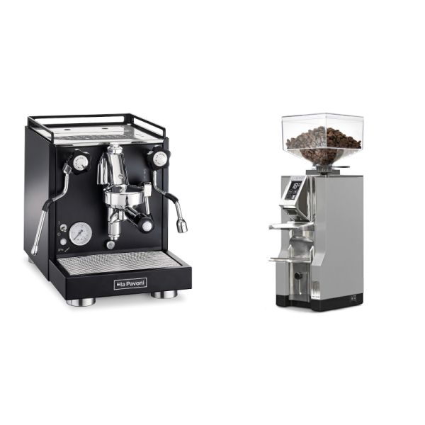 La Pavoni Cellini Classic, black + Eureka Mignon Libra, CR grey