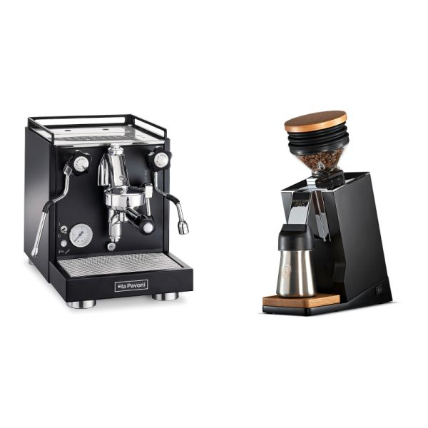 La Pavoni Cellini Classic, black + Eureka Mignon Single Dose PRO, Black & Oak