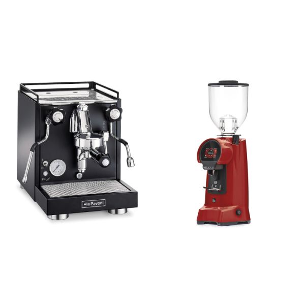 La Pavoni Cellini Classic, black + Eureka Helios 75, ferrari red