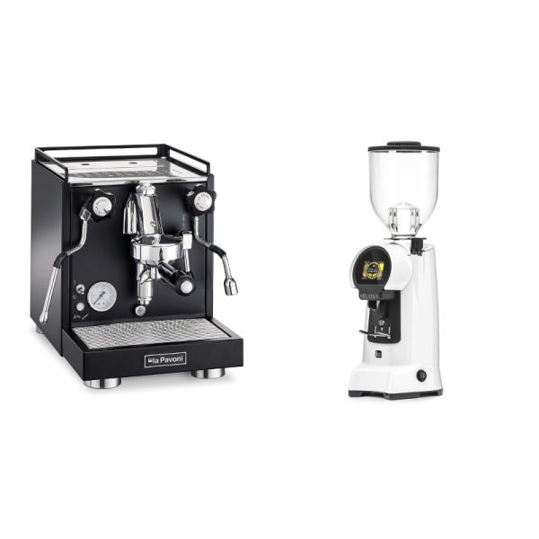 La Pavoni Cellini Classic, black + Eureka Helios 75, white