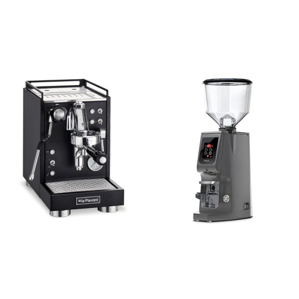 La Pavoni Mini Cellini, black + Eureka Atom W 65, grey