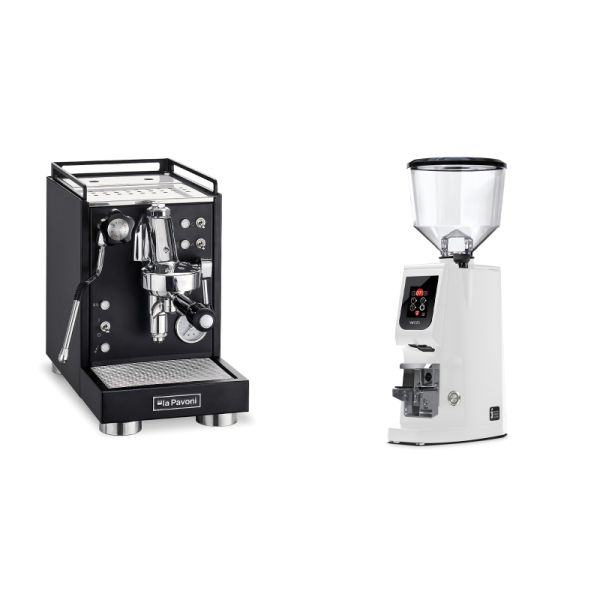 La Pavoni Mini Cellini, black + Eureka Atom W 65, white