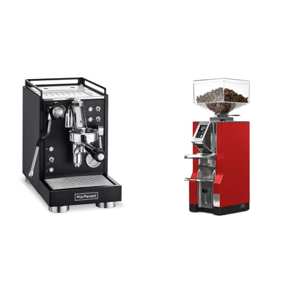 La Pavoni Mini Cellini, black + Eureka Mignon Libra, CR ferrari red