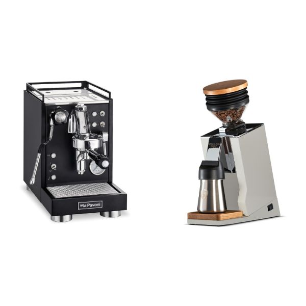 La Pavoni Mini Cellini, black + Eureka Mignon Single Dose PRO, White & Oak