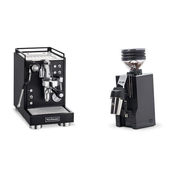 La Pavoni Mini Cellini, black + Eureka Mignon Zero 65 All Purpose, CR black