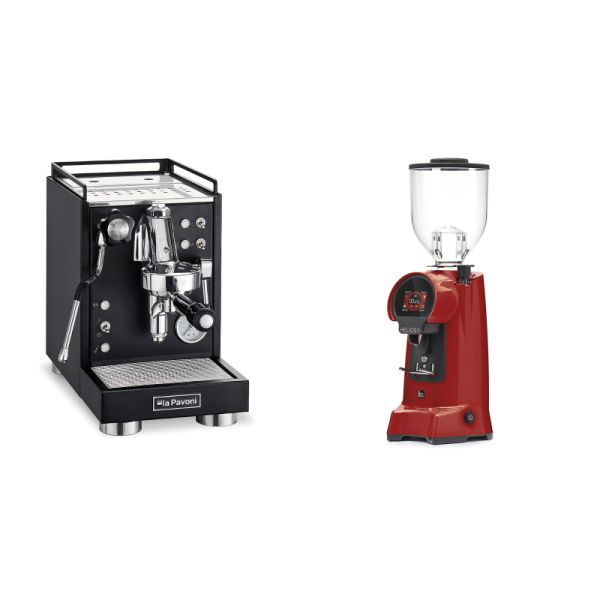 La Pavoni Mini Cellini, black + Eureka Helios 75, ferrari red