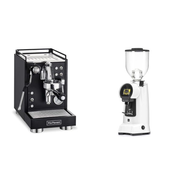 La Pavoni Mini Cellini, black + Eureka Helios 75, white