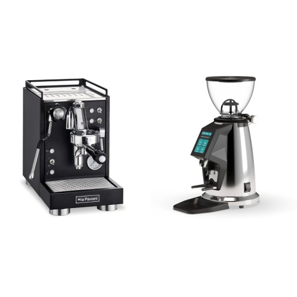 La Pavoni Mini Cellini, black + Rocket Espresso SPLUGA, chrome