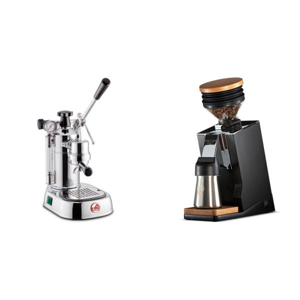 La Pavoni Professional Lusso + Eureka Mignon Single Dose PRO, Black & Oak