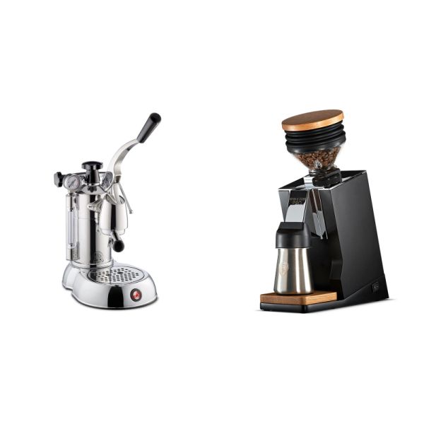 La Pavoni Stradivari Professional Lusso + Eureka Mignon Single Dose PRO, Black & Oak