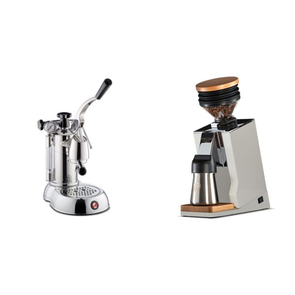 La Pavoni Stradivari Professional Lusso + Eureka Mignon Single Dose PRO, White & Oak