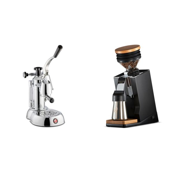 La Pavoni Stradivari Lusso + Eureka Mignon Single Dose PRO, Black & Oak