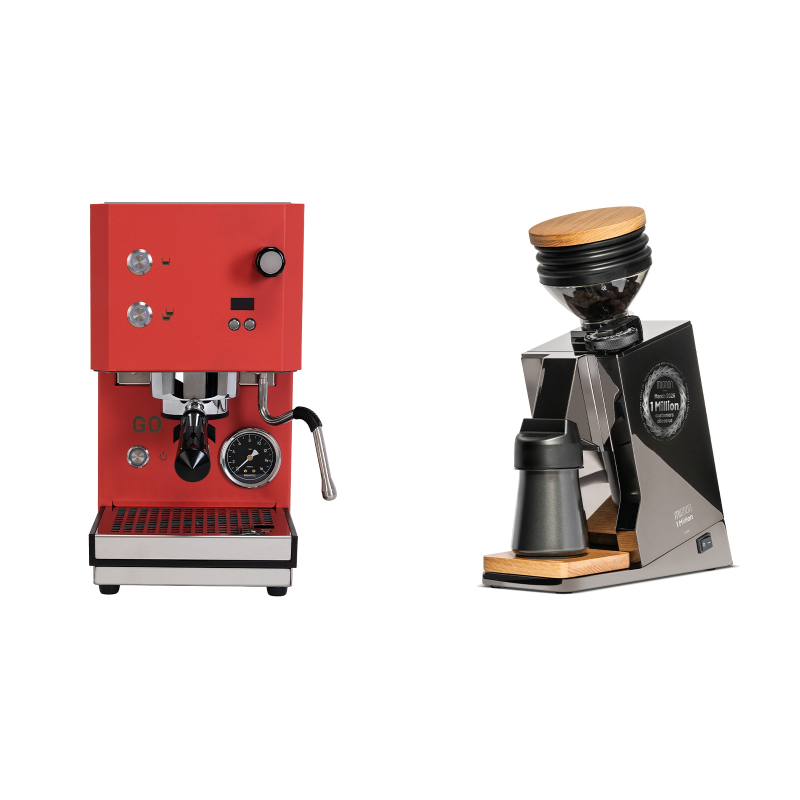 Profitec GO 2.0, red + Eureka Mignon Single Dose PRO, Black Chrome & Oak, Limited Edition Profitec GO 2.0, red + Eureka Mignon Single Dose PRO, Black Chrome & Oak, Limited Edition