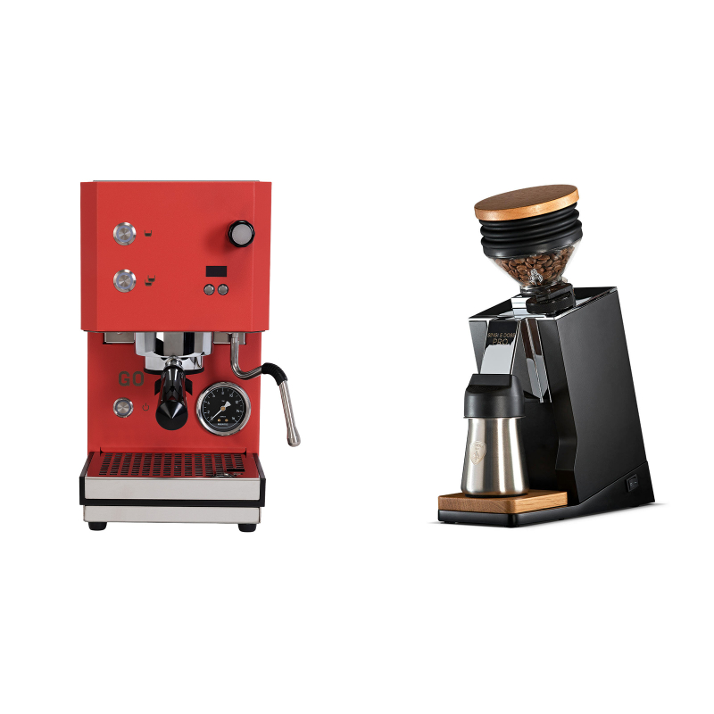 Profitec GO 2.0, red + Eureka Mignon Single Dose PRO, Black & Oak Profitec GO 2.0, red + Eureka Mignon Single Dose PRO, Black & Oak