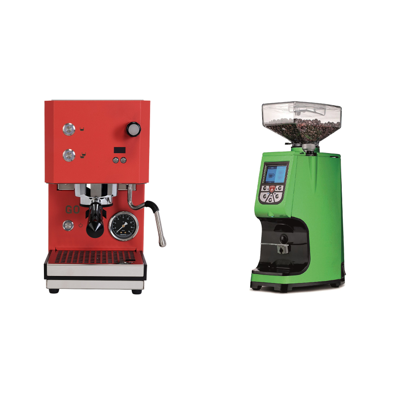 Profitec GO 2.0, red + Eureka Atom 60, kawasaki green Profitec GO 2.0, red + Eureka Atom 60, kawasaki green