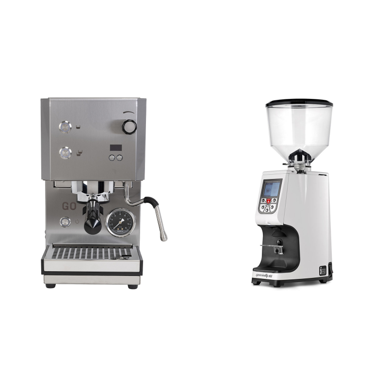Profitec GO 2.0, brushed stainless steel + Eureka Atom Specialty 65, white Profitec GO 2.0, brushed stainless steel + Eureka Atom Specialty 65, white