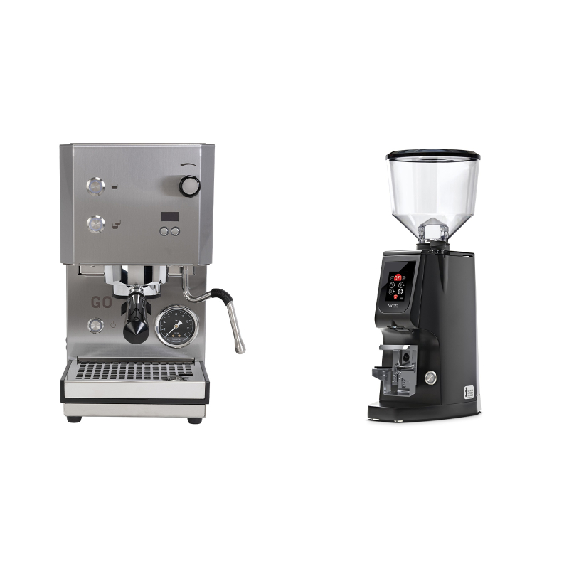 Profitec GO 2.0, brushed stainless steel + Eureka Atom W 65, black Profitec GO 2.0, brushed stainless steel + Eureka Atom W 65, black