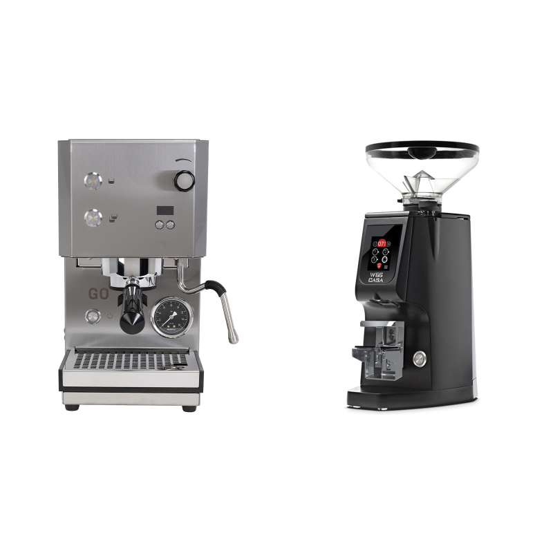 Profitec GO 2.0, brushed stainless steel + Eureka Atom W 65 Casa, black Profitec GO 2.0, brushed stainless steel + Eureka Atom W 65 Casa, black