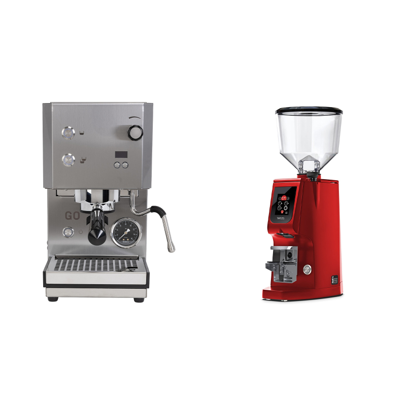 Profitec GO 2.0, brushed stainless steel + Eureka Atom W 65, ferrari red Profitec GO 2.0, brushed stainless steel + Eureka Atom W 65, ferrari red