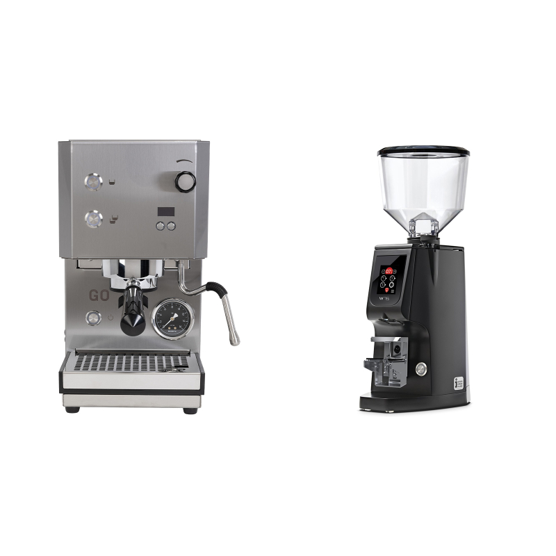 Profitec GO 2.0, brushed stainless steel + Eureka Atom W 75, black Profitec GO 2.0, brushed stainless steel + Eureka Atom W 75, black