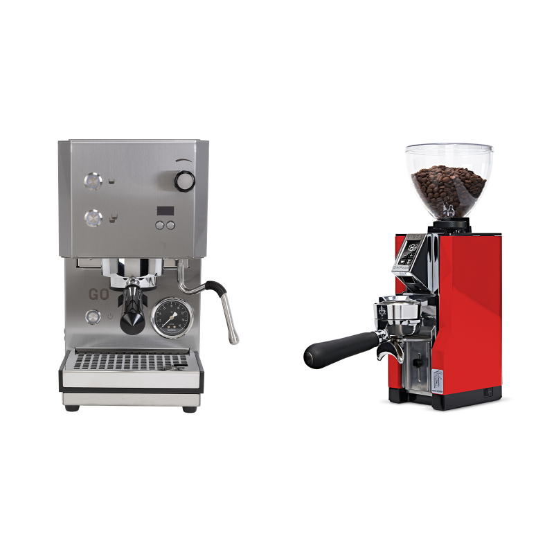Profitec GO 2.0, brushed stainless steel + Eureka Mignon Libra 65 All Purpose, CR ferrari red Profitec GO 2.0, brushed stainless steel + Eureka Mignon Libra 65 All Purpose, CR ferrari red