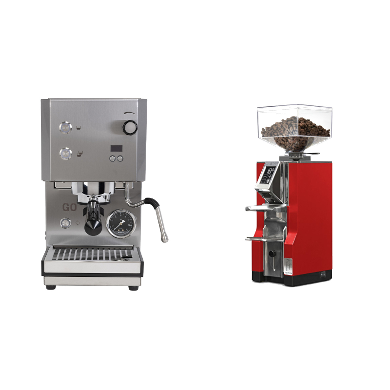 Profitec GO 2.0, brushed stainless steel + Eureka Mignon Libra, CR ferrari red Profitec GO 2.0, brushed stainless steel + Eureka Mignon Libra, CR ferrari red