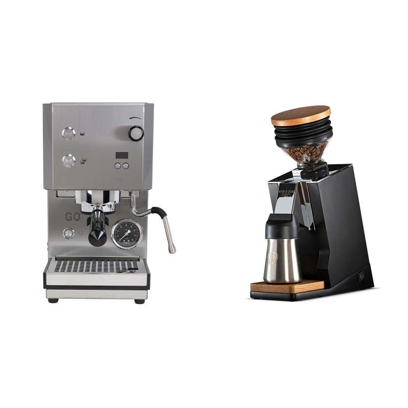Profitec GO 2.0, brushed stainless steel + Eureka Mignon Single Dose PRO, Black & Oak Profitec GO 2.0, brushed stainless steel + Eureka Mignon Single Dose PRO, Black & Oak