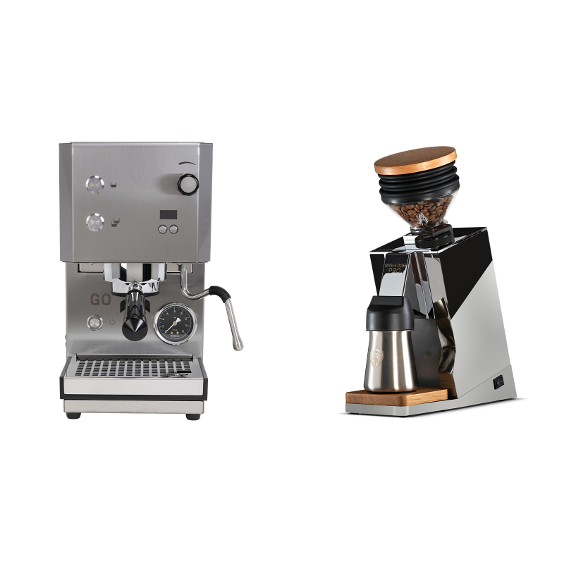 Profitec GO 2.0, brushed stainless steel + Eureka Mignon Single Dose PRO, Chrome & Oak Profitec GO 2.0, brushed stainless steel + Eureka Mignon Single Dose PRO, Chrome & Oak