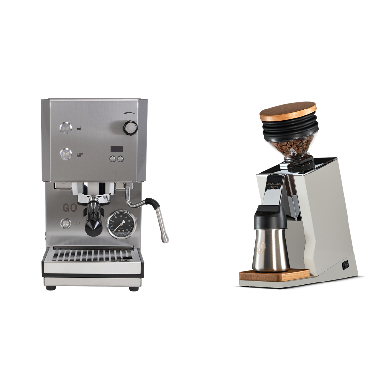 Profitec GO 2.0, brushed stainless steel + Eureka Mignon Single Dose PRO, White & Oak Profitec GO 2.0, brushed stainless steel + Eureka Mignon Single Dose PRO, White & Oak