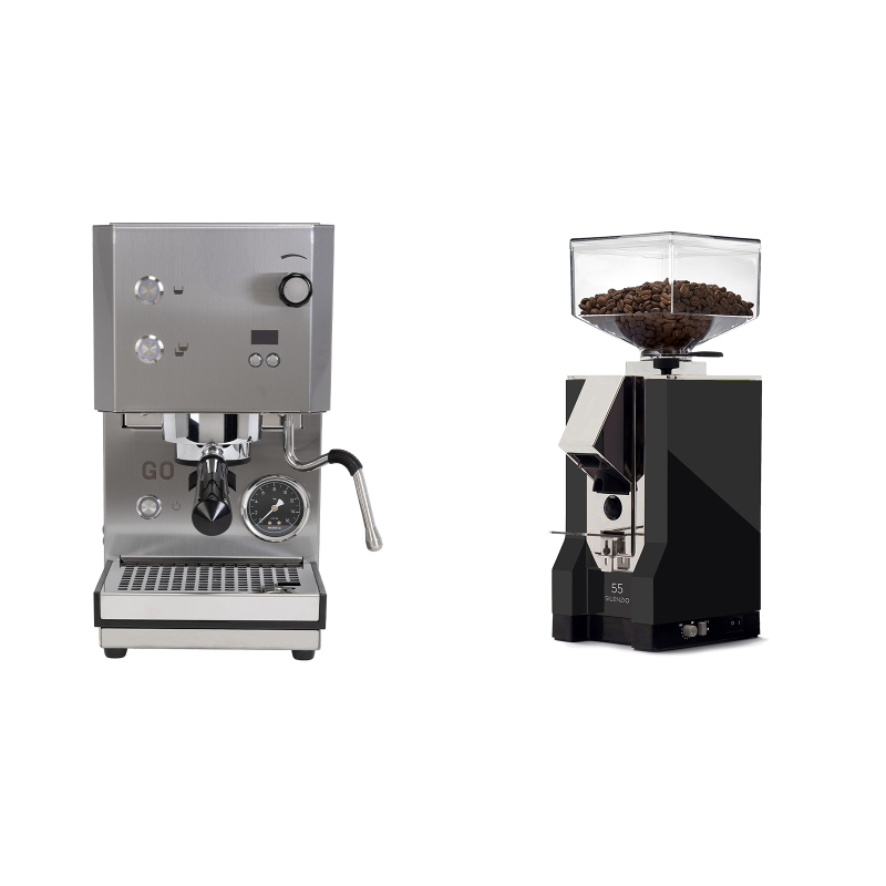 Profitec GO 2.0, brushed stainless steel + Eureka Mignon Silenzio 55, CR black Profitec GO 2.0, brushed stainless steel + Eureka Mignon Silenzio 55, CR black
