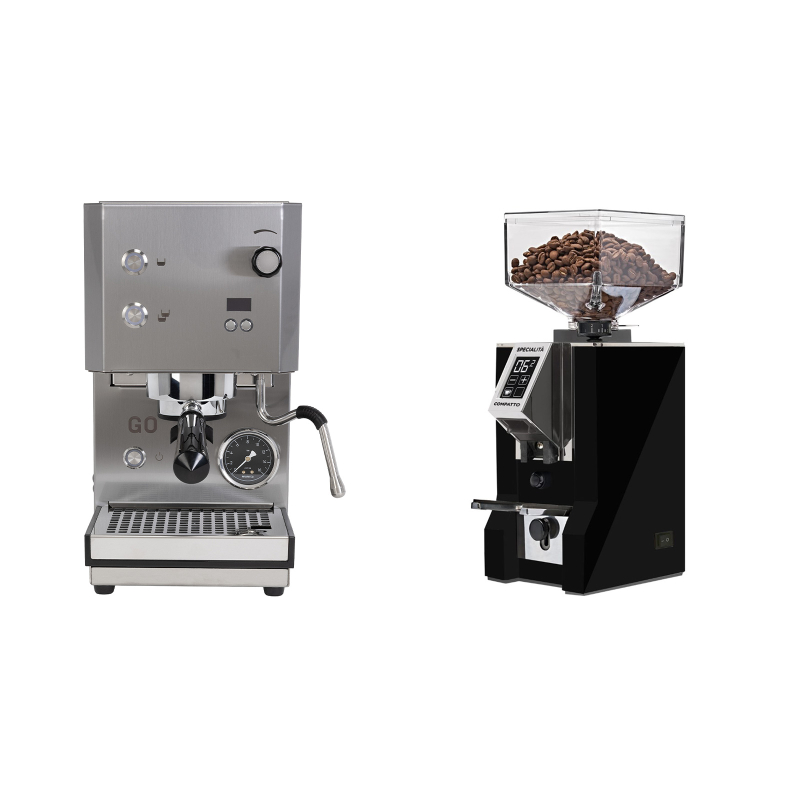 Profitec GO 2.0, brushed stainless steel + Eureka Mignon Specialita Compatto, CR black Profitec GO 2.0, brushed stainless steel + Eureka Mignon Specialita Compatto, CR black