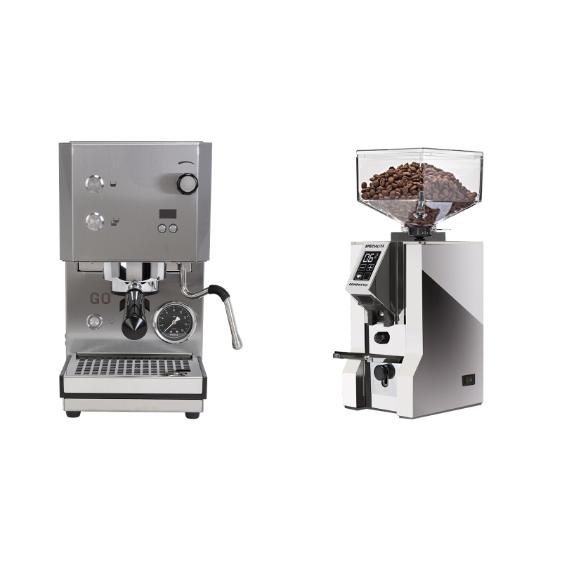 Profitec GO 2.0, brushed stainless steel + Eureka Mignon Specialita Compatto, CR chrome Profitec GO 2.0, brushed stainless steel + Eureka Mignon Specialita Compatto, CR chrome