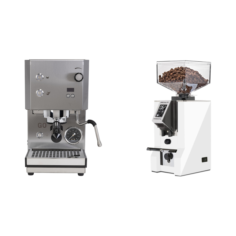 Profitec GO 2.0, brushed stainless steel + Eureka Mignon Specialita Compatto, CR white Profitec GO 2.0, brushed stainless steel + Eureka Mignon Specialita Compatto, CR white