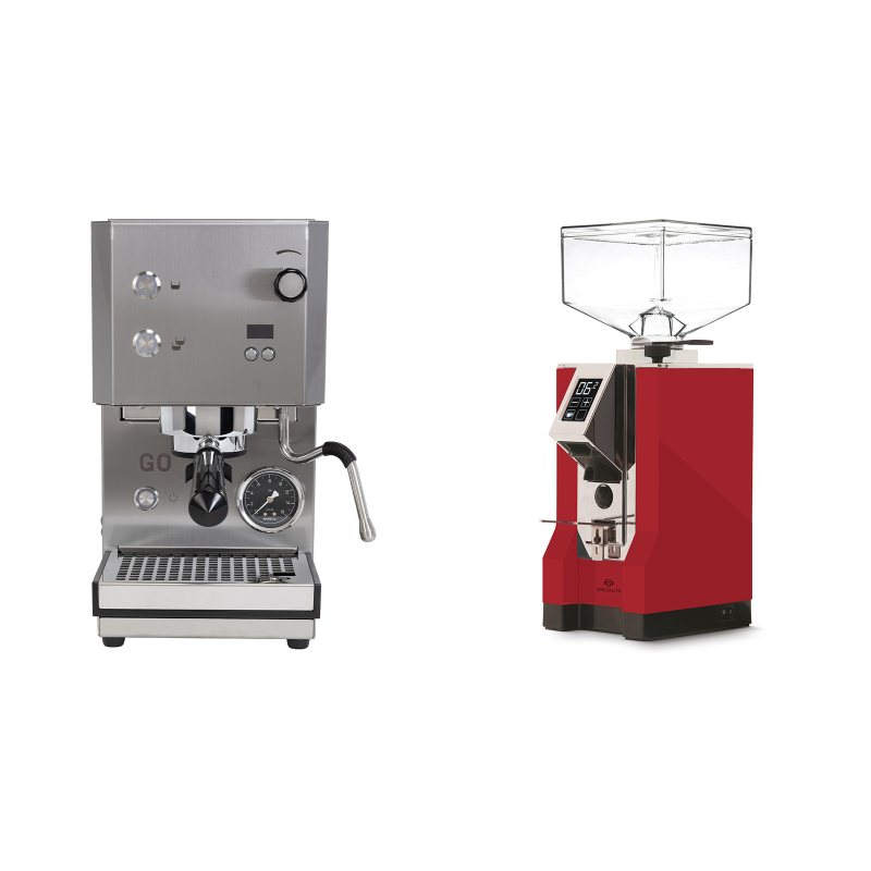 Profitec GO 2.0, brushed stainless steel + Eureka Mignon Specialita, CR ferrari red Profitec GO 2.0, brushed stainless steel + Eureka Mignon Specialita, CR ferrari red