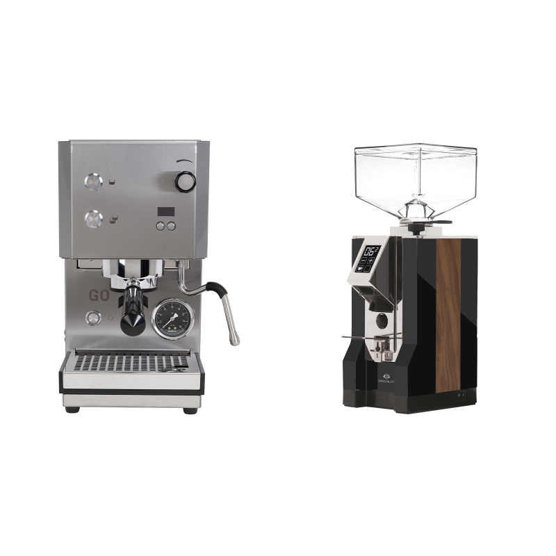 Profitec GO 2.0, brushed stainless steel + Eureka Mignon Specialita, WD black, walnut Profitec GO 2.0, brushed stainless steel + Eureka Mignon Specialita, WD black, walnut