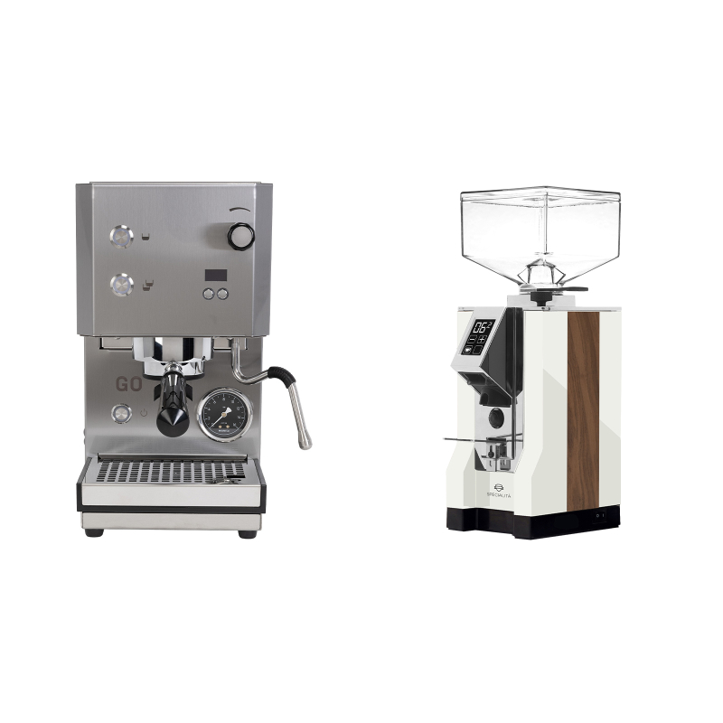 Profitec GO 2.0, brushed stainless steel + Eureka Mignon Specialita, WD white, walnut Profitec GO 2.0, brushed stainless steel + Eureka Mignon Specialita, WD white, walnut