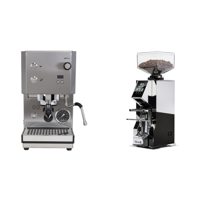 Profitec GO 2.0, brushed stainless steel + Eureka Mignon Stark W 65, CR chrome Profitec GO 2.0, brushed stainless steel + Eureka Mignon Stark W 65, CR chrome