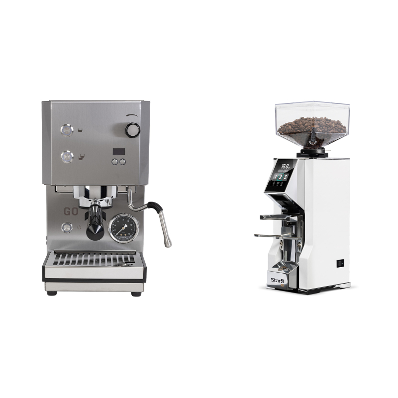 Profitec GO 2.0, brushed stainless steel + Eureka Mignon Stark W 65, CR white
