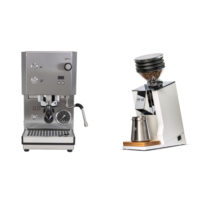 Profitec GO 2.0, brushed stainless steel + Eureka Mignon Zero 65 Speedy, CR white Profitec GO 2.0, brushed stainless steel + Eureka Mignon Zero 65 Speedy, CR white