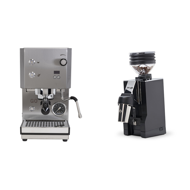 Profitec GO 2.0, brushed stainless steel + Eureka Mignon Zero 65 All Purpose, CR black Profitec GO 2.0, brushed stainless steel + Eureka Mignon Zero 65 All Purpose, CR black