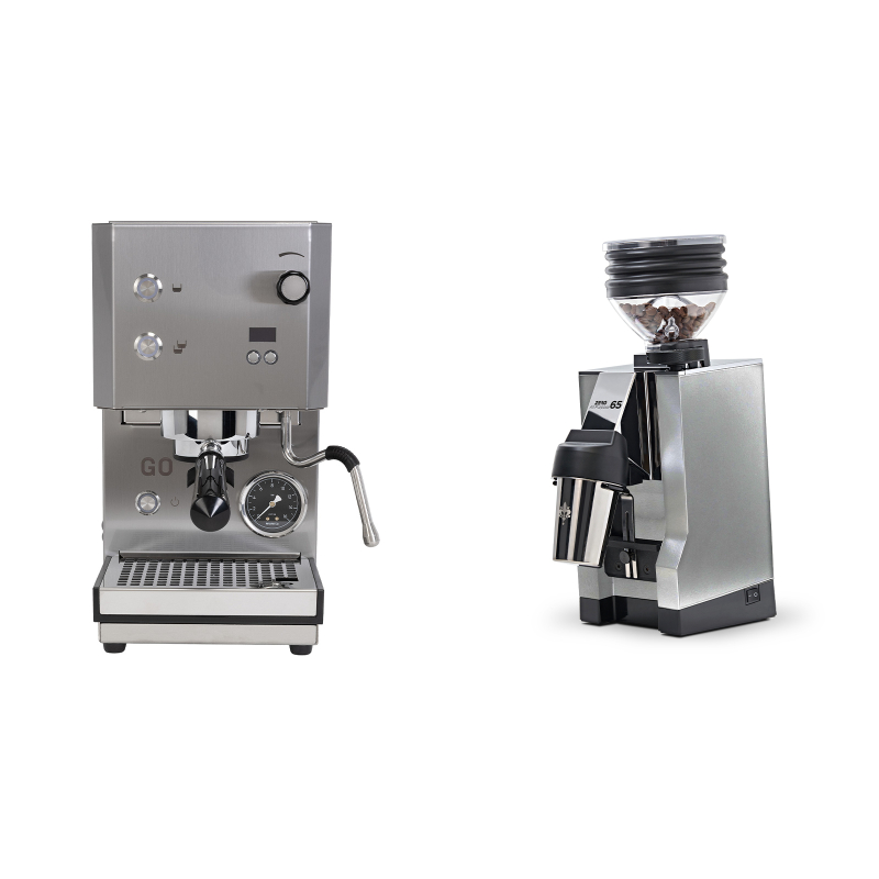 Profitec GO 2.0, brushed stainless steel + Eureka Mignon Zero 65 All Purpose, CR chrome Profitec GO 2.0, brushed stainless steel + Eureka Mignon Zero 65 All Purpose, CR chrome