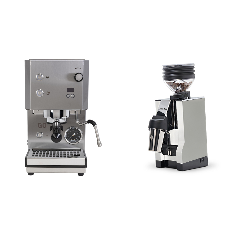 Profitec GO 2.0, brushed stainless steel + Eureka Mignon Zero 65 All Purpose, CR white Profitec GO 2.0, brushed stainless steel + Eureka Mignon Zero 65 All Purpose, CR white