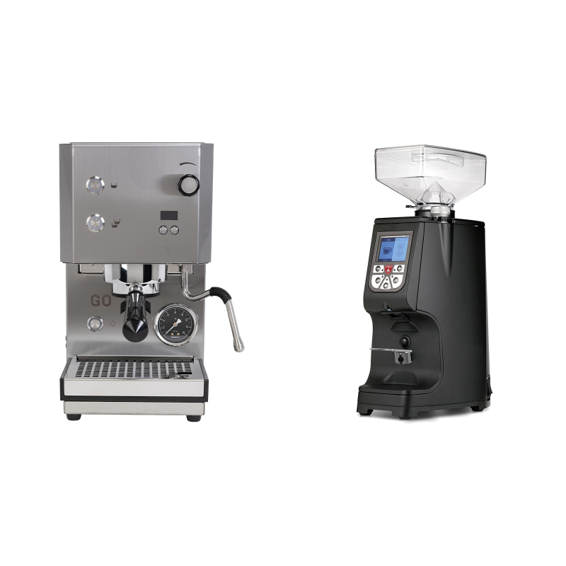 Profitec GO 2.0, brushed stainless steel + Eureka Atom 60, black Profitec GO 2.0, brushed stainless steel + Eureka Atom 60, black