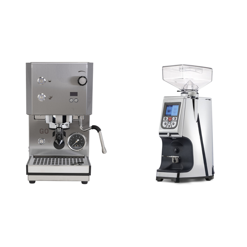 Profitec GO 2.0, brushed stainless steel + Eureka Atom 60, chrome Profitec GO 2.0, brushed stainless steel + Eureka Atom 60, chrome