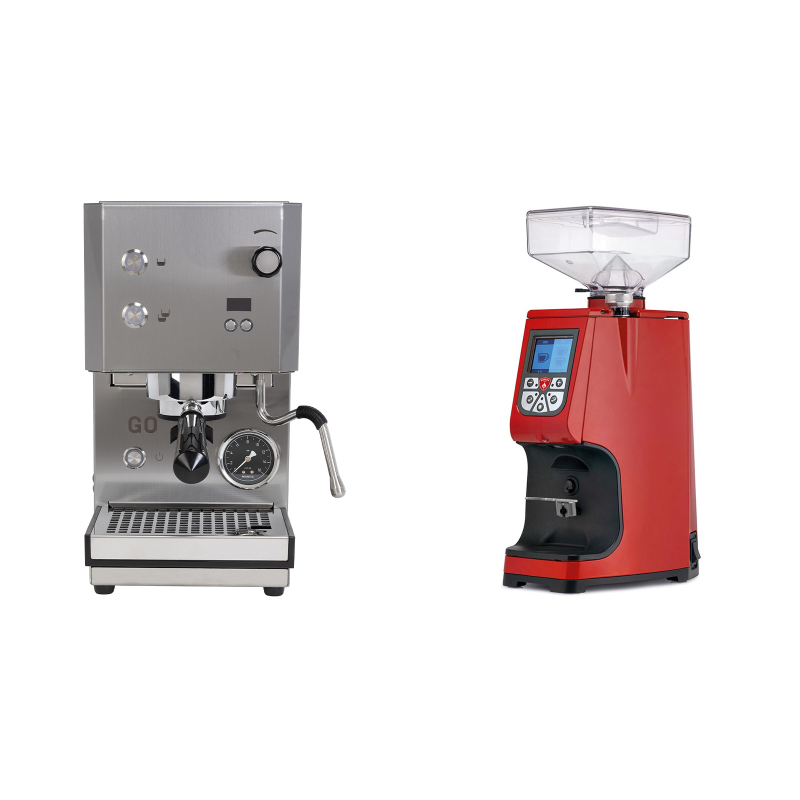 Profitec GO 2.0, brushed stainless steel + Eureka Atom 60, ferrari red Profitec GO 2.0, brushed stainless steel + Eureka Atom 60, ferrari red