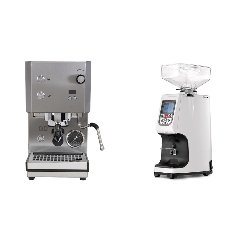 Profitec GO 2.0, brushed stainless steel + Eureka Atom 60, white Profitec GO 2.0, brushed stainless steel + Eureka Atom 60, white