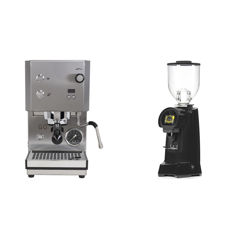 Profitec GO 2.0, brushed stainless steel + Eureka Helios 65, black Profitec GO 2.0, brushed stainless steel + Eureka Helios 65, black