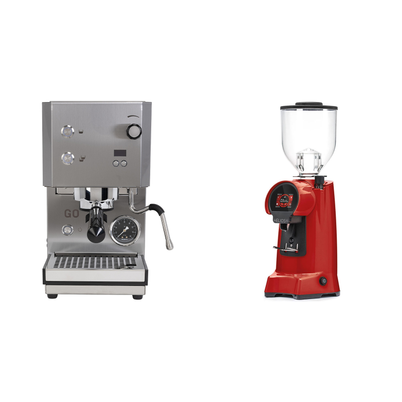 Profitec GO 2.0, brushed stainless steel + Eureka Helios 65, ferrari red Profitec GO 2.0, brushed stainless steel + Eureka Helios 65, ferrari red