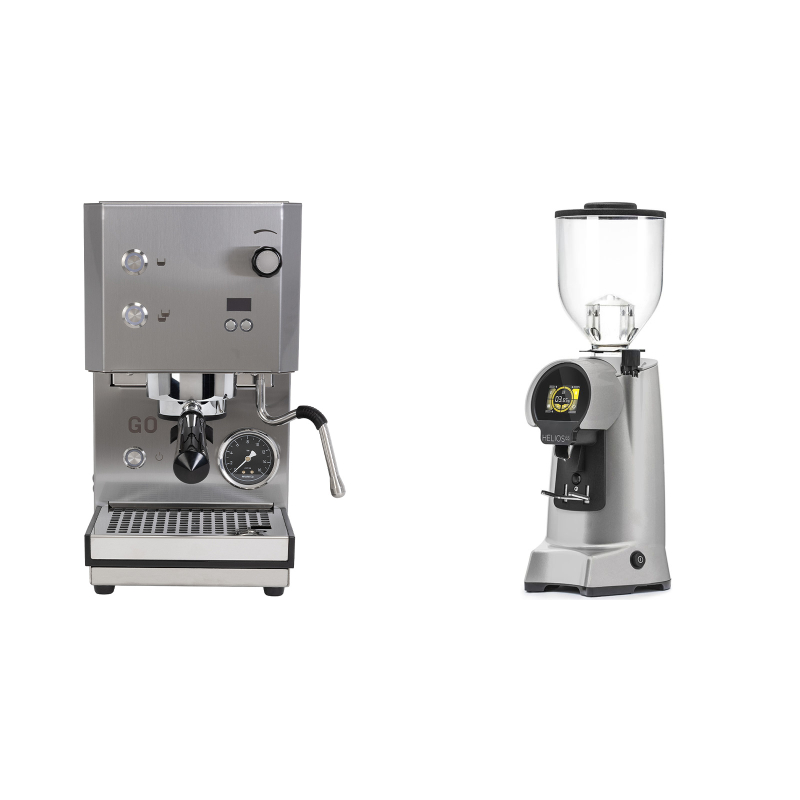 Profitec GO 2.0, brushed stainless steel + Eureka Helios 65, grey Profitec GO 2.0, brushed stainless steel + Eureka Helios 65, grey